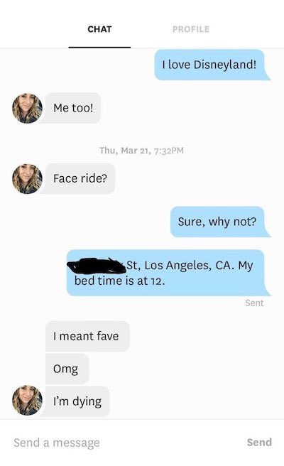 Crazy Interactions - funny tinder messages - Chat Me too! Face ride? Thu