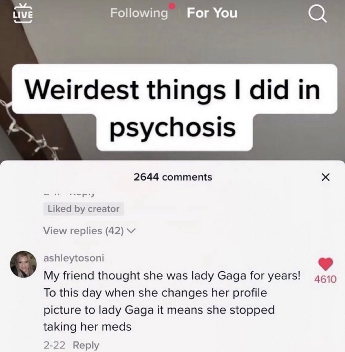 Crazy Interactions - my friend thought she was lady gaga her profile picture to lady gaga it means she stopped taking her meds - Live ing For You 1