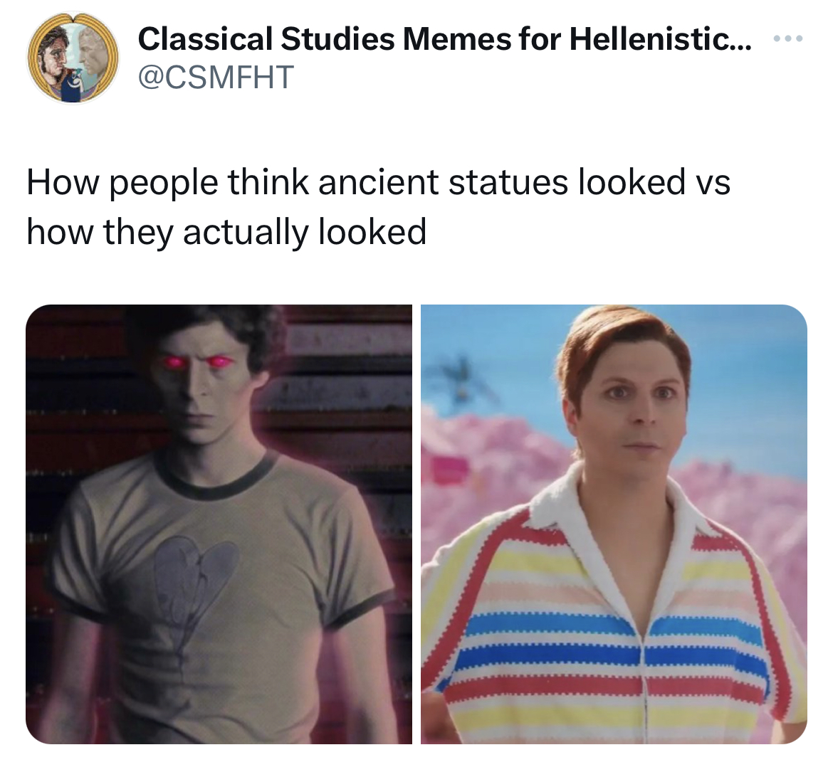 savage tweets shoulder - Classical Studies Memes for Hellenistic... How people think ancient statues looked vs how they actually looked