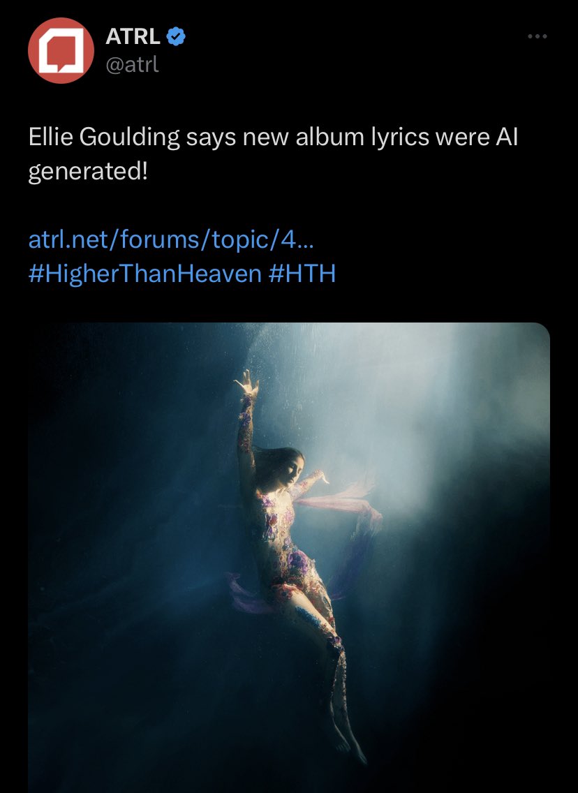 Ellie Goulding says - water - Atrl Ellie Goulding says new album lyrics were Al generated! atrl.netforumstopic4... ThanHeaven