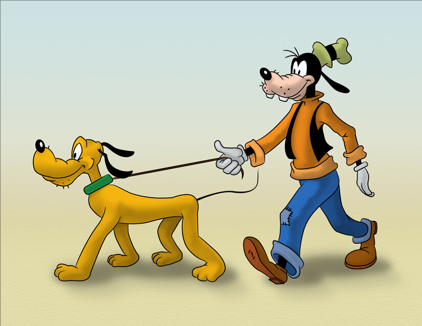 Pluto and Goofy are both dogs so theirs a theory that says that they both the equivalent of "people" in their worlds, but Pluto has some mental deficiencies almost like down syndrome that Goofy is taking advantage of. -ProzacFury