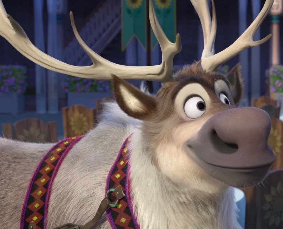 In the movie Frozen, Kristoff's coat is made of reindeer skin. Kristoff's best friend is a reindeer, and he is dressed in reindeer skin. The ice harvesters must have murdered Sven's mother, leaving a baby Sven for Kristoff to care for and the pelt for him to wear. This explains why Sven and Kristoff are so close, and why Kristoff still wears the same pelt. The smell reminds Sven of his mum. -Goatmanthealien