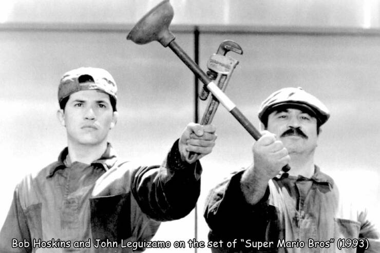 cool random pics - Super Mario Bros. - Bob Hoskins and John Leguizamo on the set of "Super Mario Bros" 1993