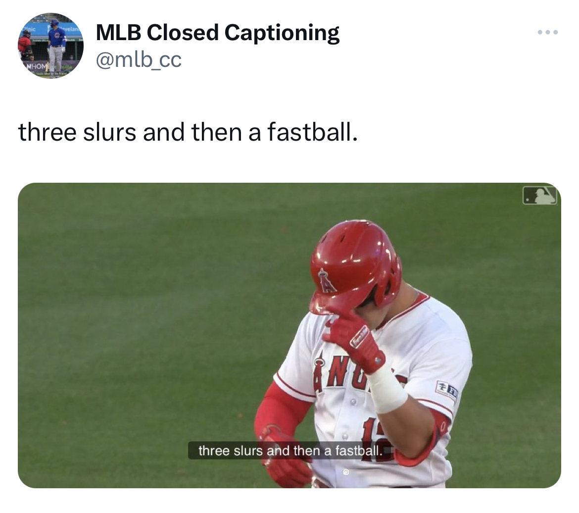 savage tweets - baseball player - Mlb Closed Captioning three slurs and then a fastball. three slurs and then a fastball.