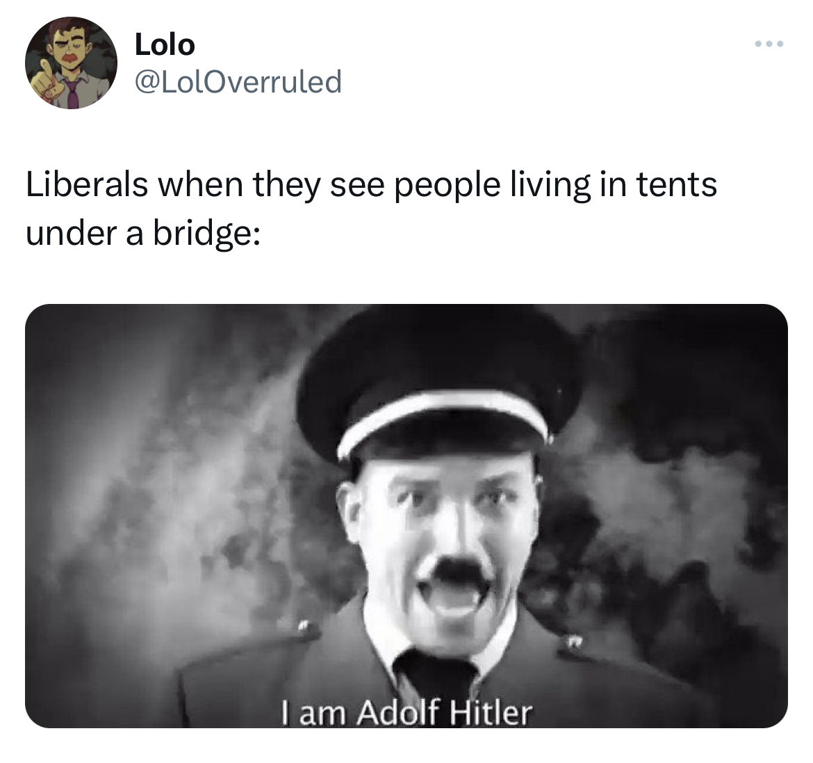 savage tweets - Video - Lolo Liberals when they see people living in tents under a bridge I am Adolf Hitler