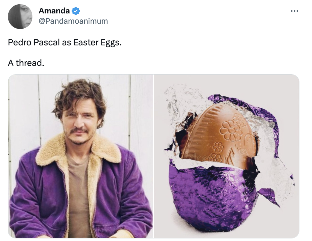 Pedro Pascal Easter Eggs --  easter egg wrapping foil - Amanda Pedro Pascal as Easter Eggs. A thread.