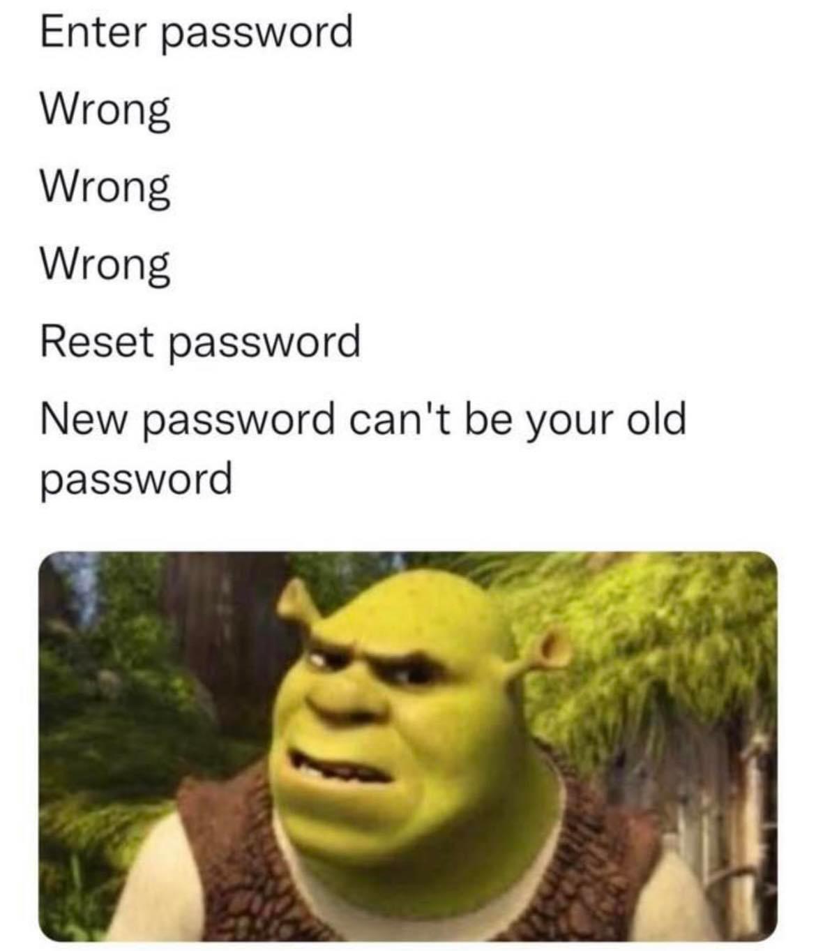 dank memes - head - Enter password Wrong Wrong Wrong Reset password New password can't be your old password