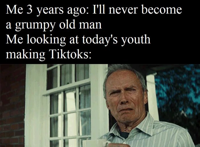 dank memes - presentation - Me 3 years ago I'll never become a grumpy old man Me looking at today's youth making Tiktoks