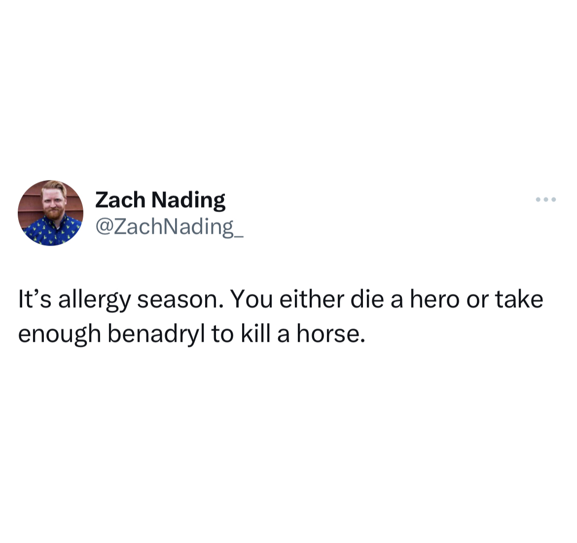 savage tweets - Photograph - Zach Nading It's allergy season. You either die a hero or take enough benadryl to kill a horse.
