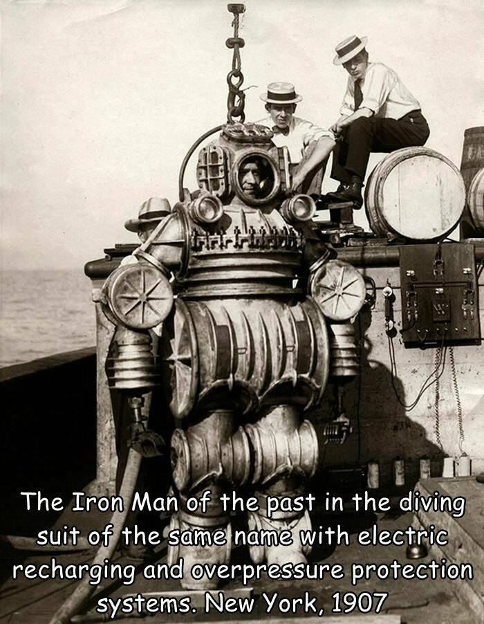 cool random pcis - 1920 diving suit - www 6 The Iron Man of the past in the diving suit of the same name with electric recharging and overpressure protection systems. New York, 1907.