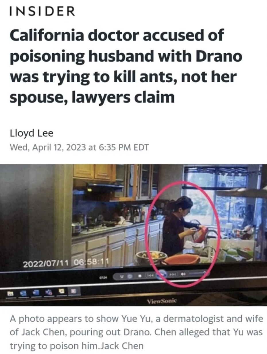 media - Insider California doctor accused of poisoning husband with Drano was trying to kill ants, not her spouse,