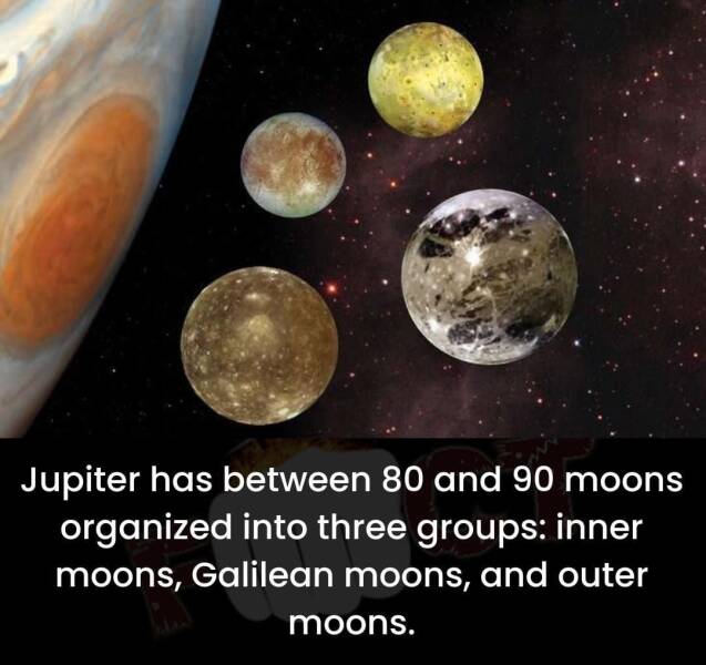 Monday Morning Randomness - jupiter and its moons - Jupiter has between 80 and 90 moons organized into three groups inner moons, Galilean moons, and outer moons.