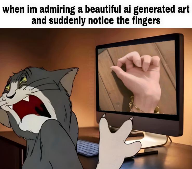 funny memes and pics - cat - when im admiring a beautiful ai generated art and suddenly notice the fingers