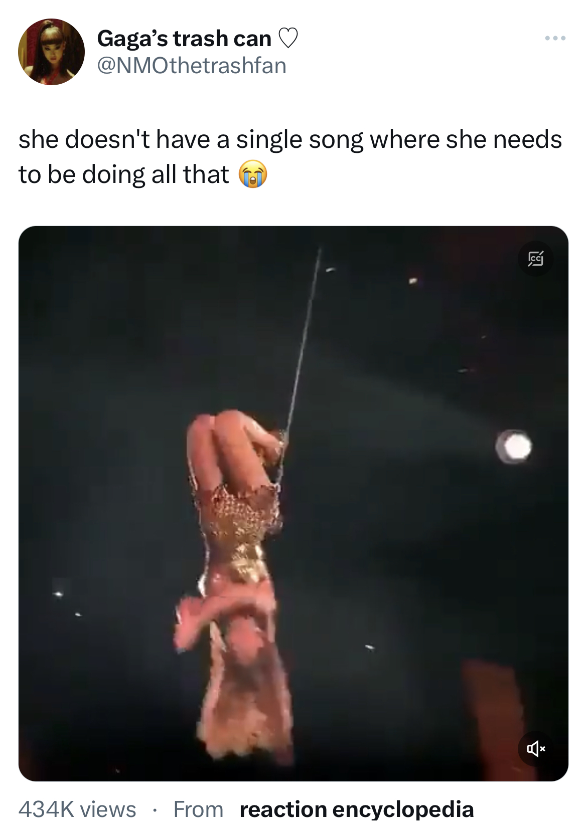Don't have a single song where they need to do this - hand - Gaga's trash can she doesn't have a single song where she needs to be doing all that views From reaction encyclopedia 4.