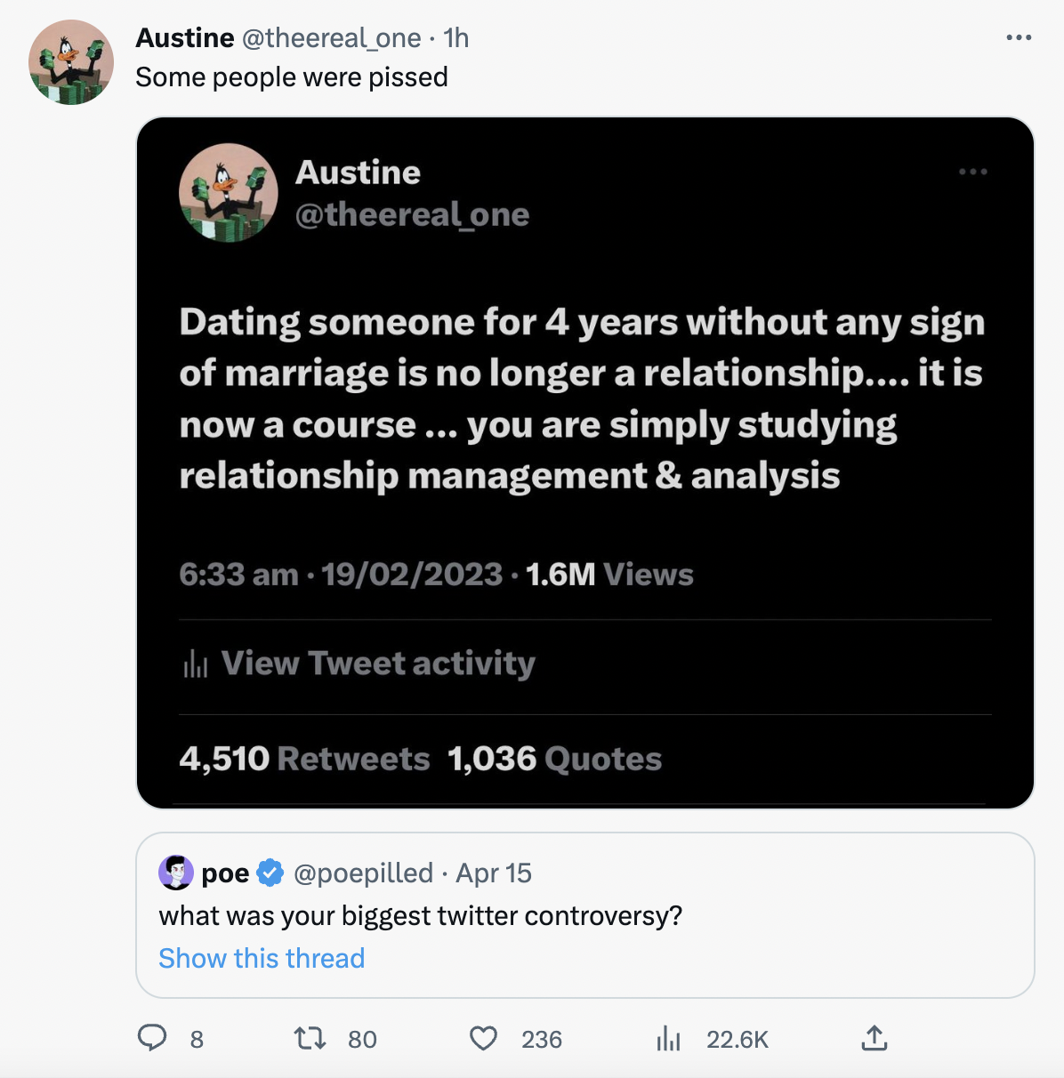 controversial tweets - multimedia - Austine .  Some people were pissed Austine Dating someone for 4 years without any sign of marriage is no longer a relationship.... it is now a course ... you are simply studying relationship management & analysis