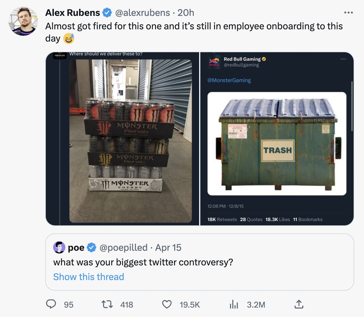 controversial tweets - dumpster -Almost got fired for this one and it's still in employee onboarding to this day Where should we deliver these to?