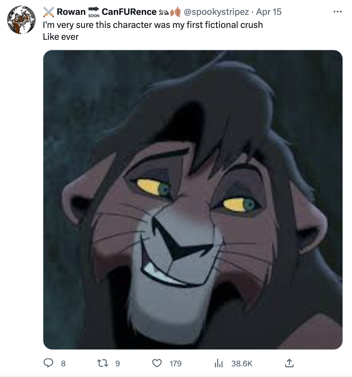 kovu smiling - Rowan CanFURences Apr 15 I'm very sure this character was my first fictional crush ever