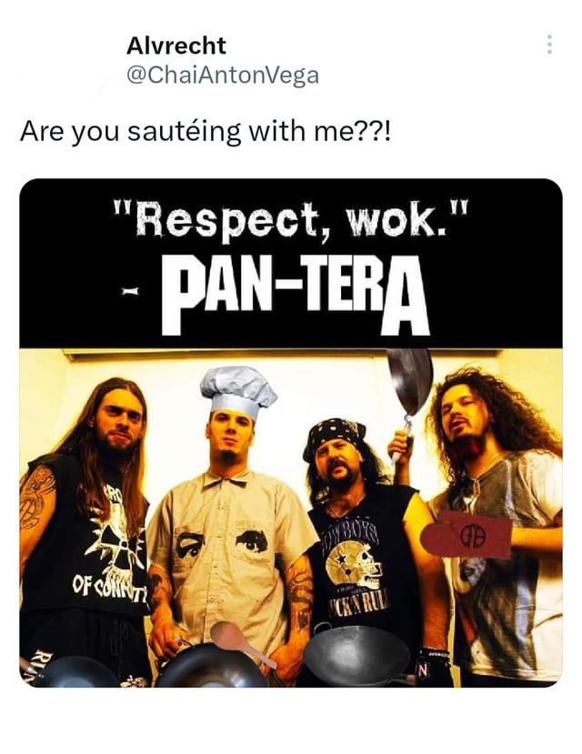 dank memes - photo caption - Alvrecht Are you sauting with me??! Ruan "Respect, wok." PanTera Of Conti Fro Wok N Rul N Gb