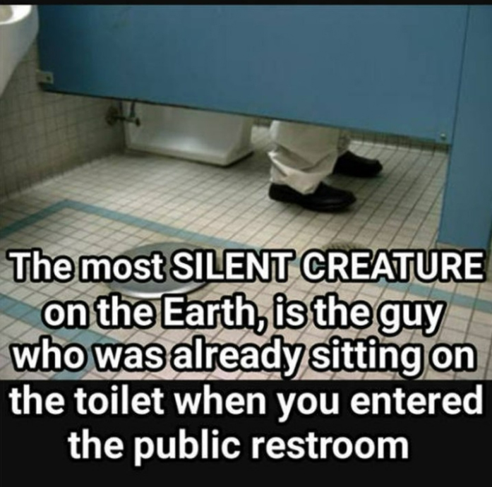monday morning randomness - funny - The most Silent Creature on the Earth, is the guy who was already sitting on the toilet when you entered the public restroom