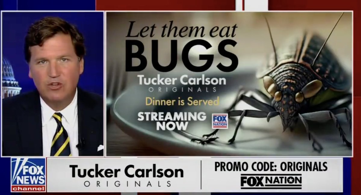 tucker carlson famous chyrons - news - TFox News channel Let them eat Bugs Tucker Carlson Originals Dinner is Served Streaming Fox Now Nation Tucker Carlson Originals Promo Code Originals Fox Nation