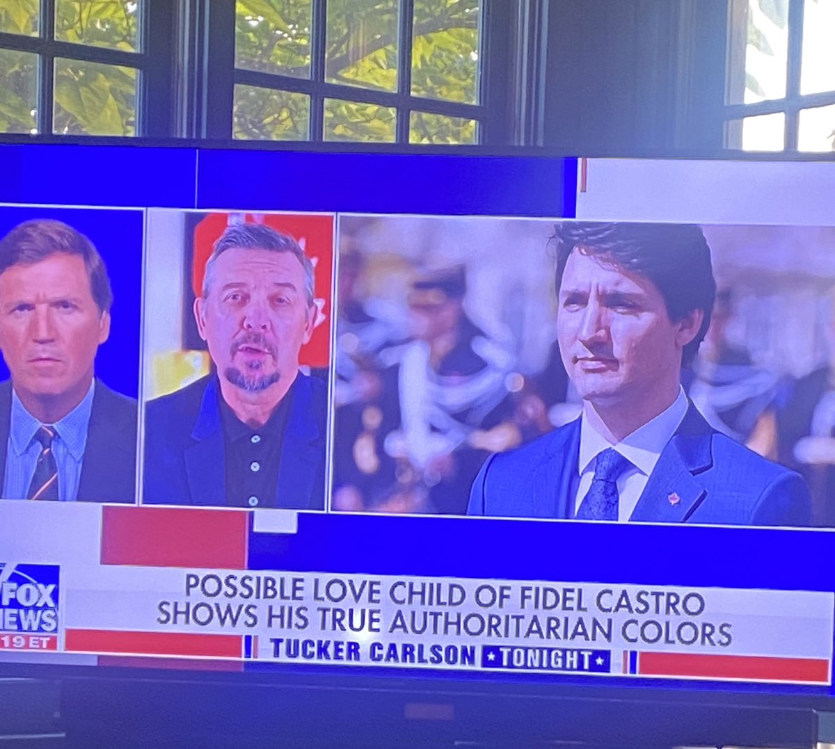 tucker carlson famous chyrons - display device - Fox Ews 19 Et Possible Love Child Of Fidel Castro Shows His True Authoritarian Colors Tucker Carlson Tonight