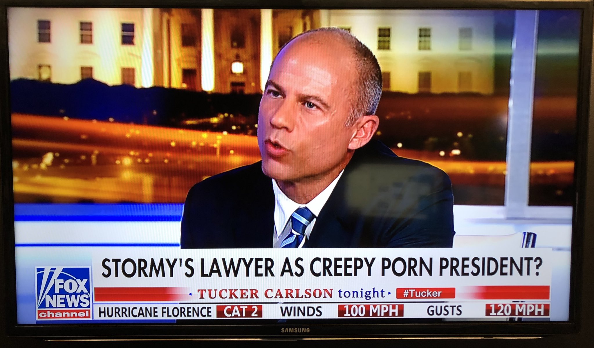tucker carlson famous chyrons - official - Stormy'S Lawyer As Creepy Porn President? VFox Tucker Carlson tonight channel Hurricane Florence Cat 2 News Winds 100 Mph Gusts Samsung 120 Mph