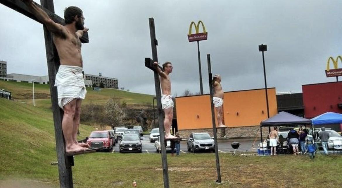 trashy pics - mcdonalds crucifixion - Aman M McDonald's M 1.
