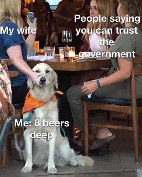funny memes and tweets - funny linkedin memes - My wife Me 8 beers deep People saying you can trust the government