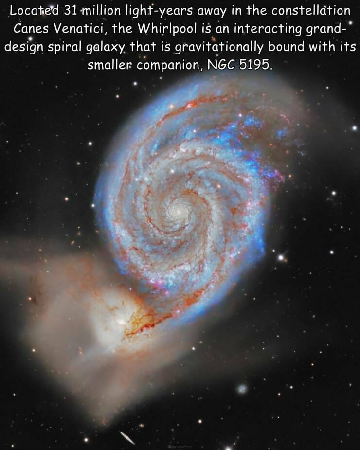 cool random pics - icarus at the edge of time - Located 31 million lightyears away in the constellation Canes Venatici, the Whirlpool is an interacting grand design spiral galaxy that is gravitationally bound with its smaller companion, Ngc 5195.