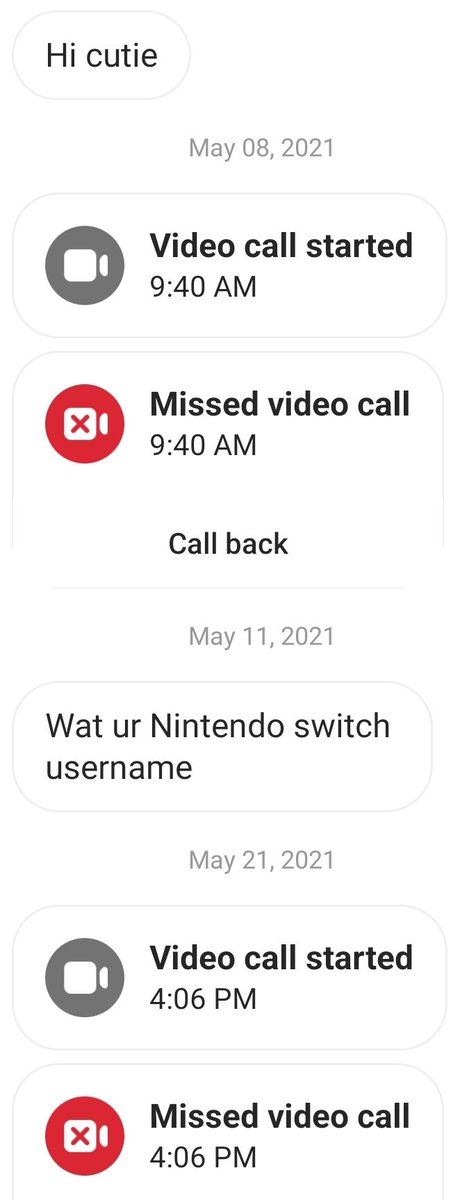 unhinged dms from twitter - number - Hi cutie Xi Video call started Missed video call Call back Wat ur Nintendo switch username Video call started Missed video call