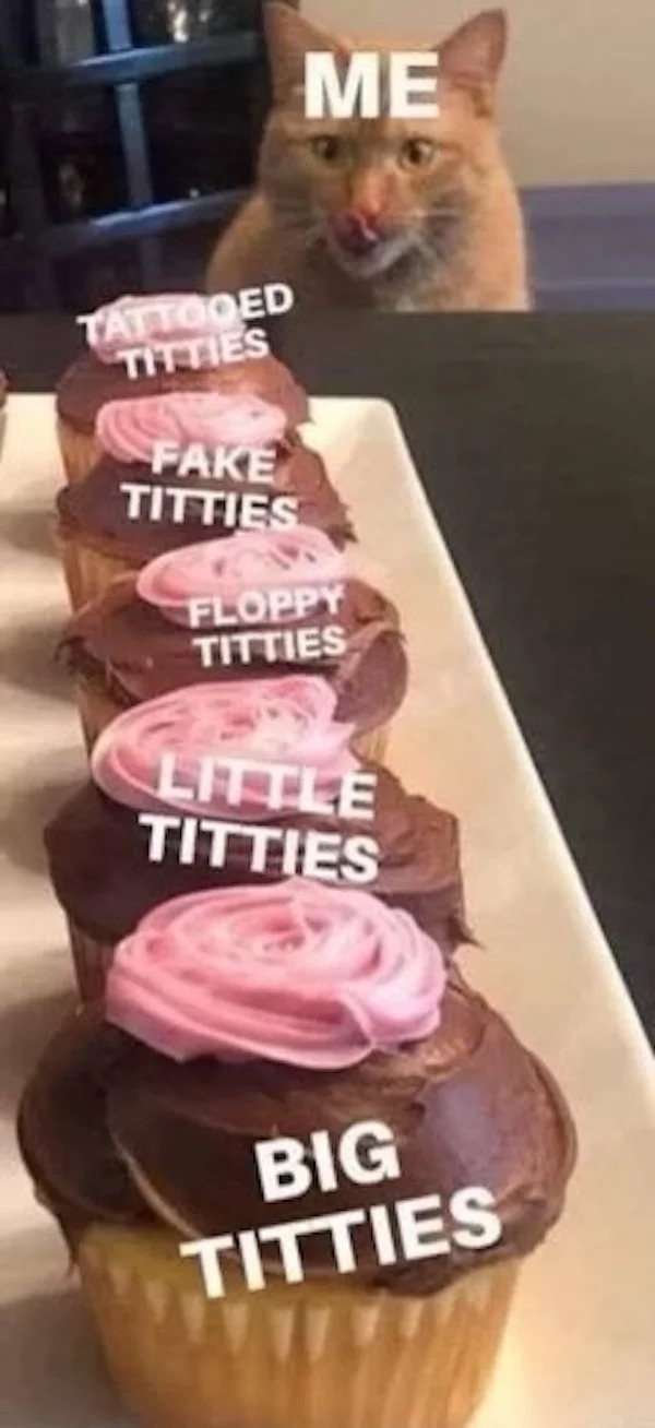 spicy memes - cupcake - Tattooed Titties Me Fake Titties Floppy Titties Little Titties Big Titties