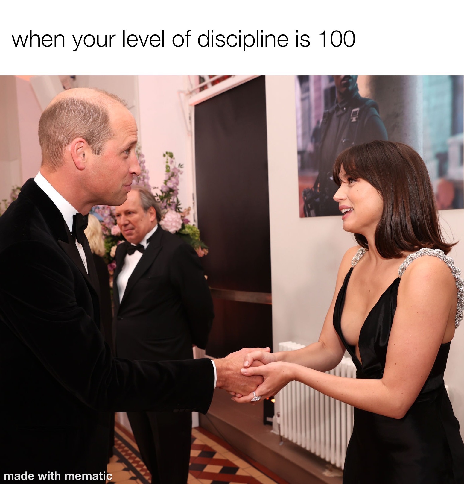 funny memes - prince william bond girl - when your level of discipline is 100 made with mematic www