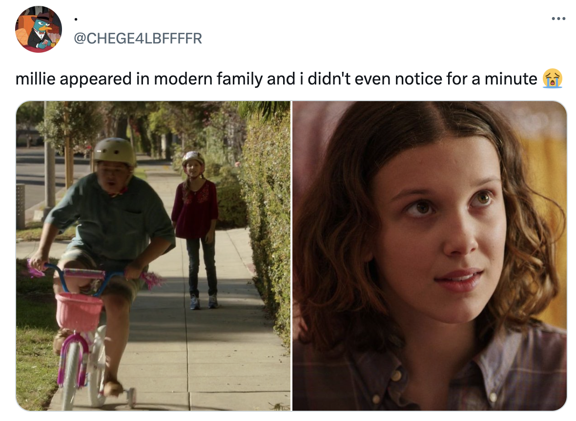 actors with range  - photo caption - millie appeared in modern family and i didn't even notice for a minute ..