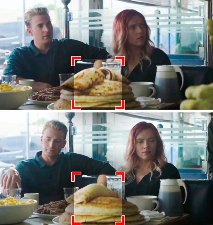 Avengers: Endgame is one of the most successful movies of all time. In the scene where some kids approached Hulk to take a picture, we can see that the pancake is cut in the middle (00:38:00). Thirty-eight seconds later, the two halves are joined together. Could it have been Doctor Strange?