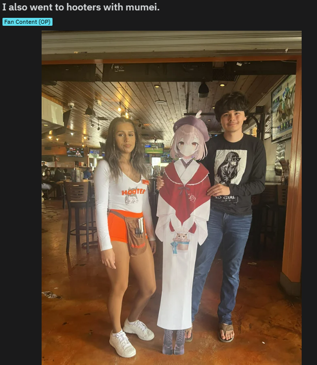 cringe pics - VTuber - I also went to hooters with mumei. Fan Content Op Sooter To Dial