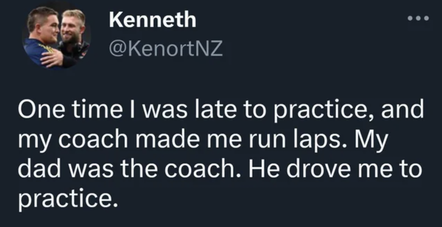 Indirect Phrases - One time I was late to practice, and my coach made me run laps. My dad was the coach. He drove me to practice.
