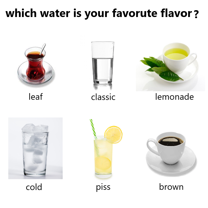 funny memes and pics - teapot - which water is your favorute flavor? leaf cold classic piss lemonade 38623 brown