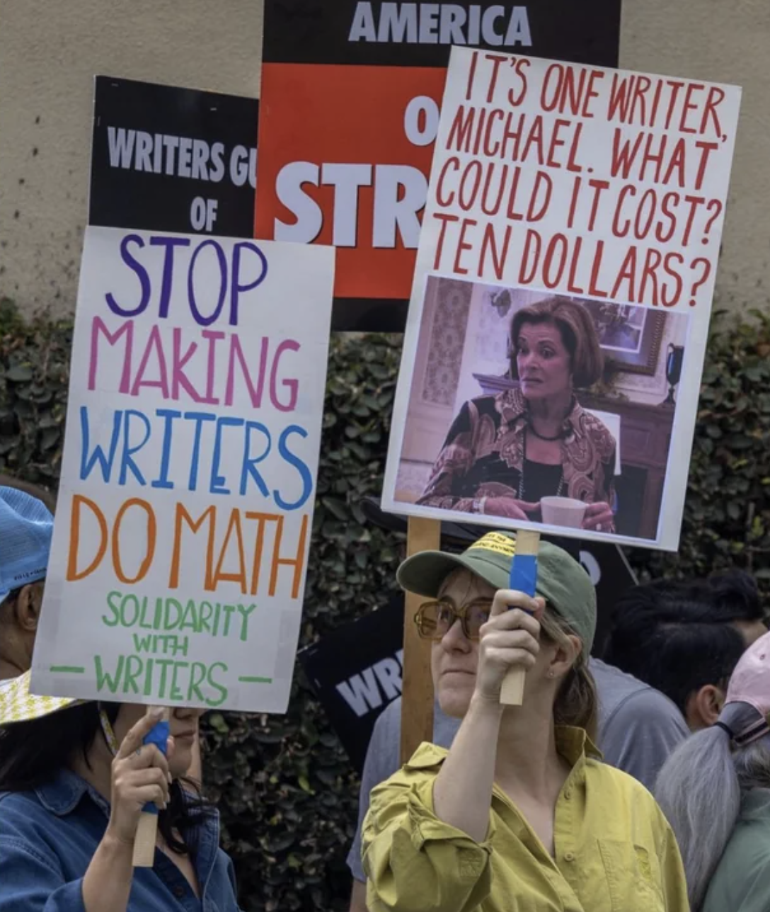 fascinating photos - writers strike arrested development - It'S One Writer Omichael What Could It Cost? Writers G Strten Dollars? Of Stop Making Writers Do Math Solidarity With Writers America Wr