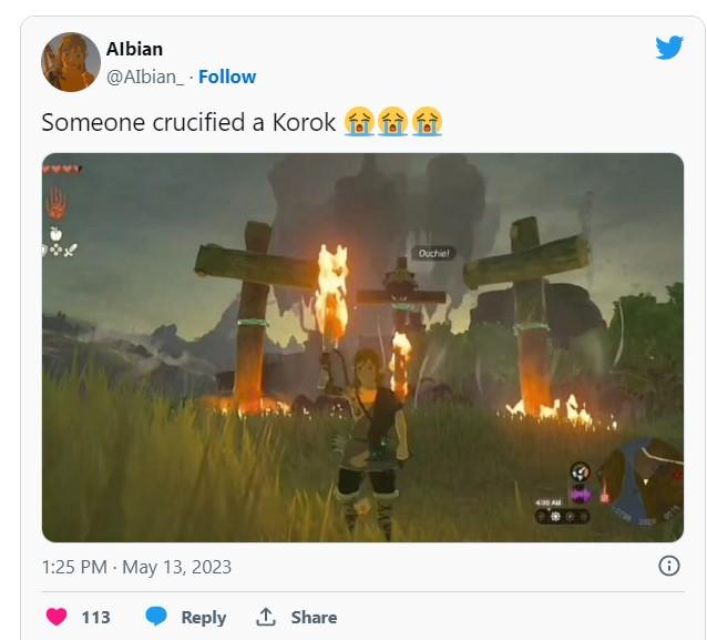 gaming memes - games - Albian Someone crucified a Korok forffor 113 1 Ouchie!