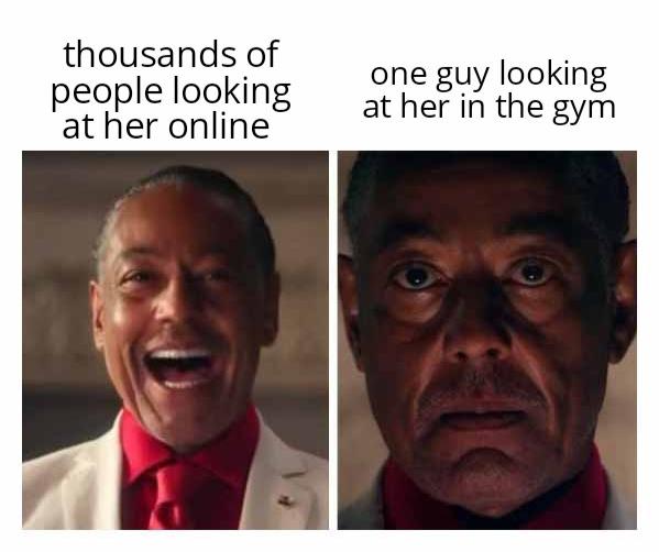 funny pics and memes - thousands of people looking at her online one guy looking at her in the gym