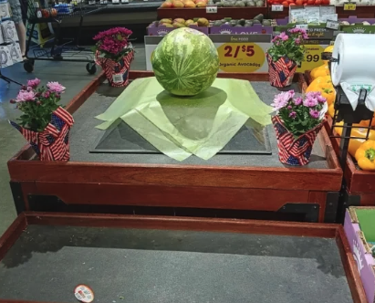  This shrine for the last watermelon at a local grocery store.