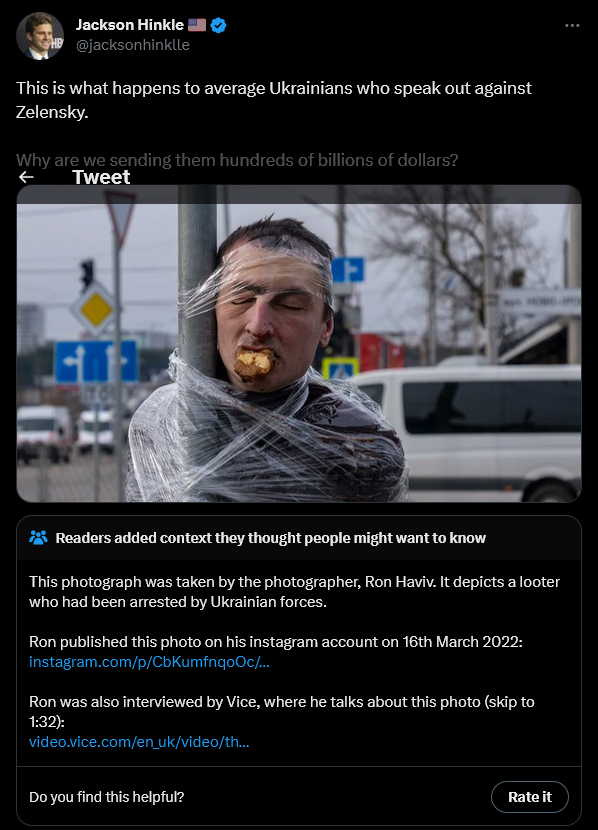 funny community notes - Jackson Hinkle Hp This is what happens to average Ukrainians who speak out against Zelensky. Why are we sending them hundreds of billions of dollars? Tweet Et Ond Readers added context they thought people might want to know This ph