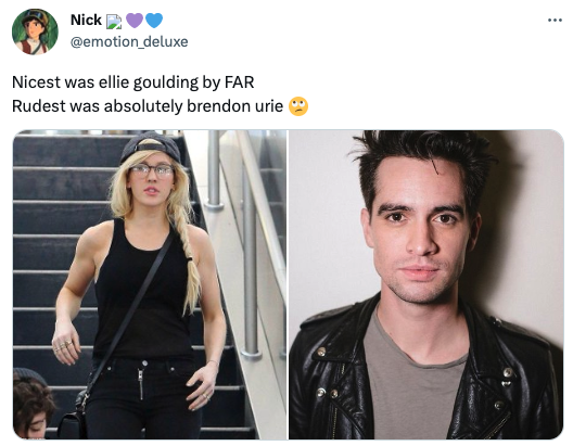 rude celebrities - photo caption - Nick Nicest was ellie goulding by Far Rudest was absolutely brendon urie ...