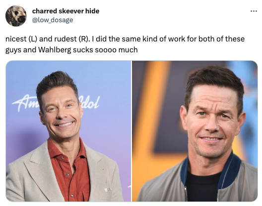 rude celebrities - mark wahlberg childhood home - charred skeever hide nicest L and rudest R. I did the same kind of work for both of these guys and Wahlberg sucks soooo much dol