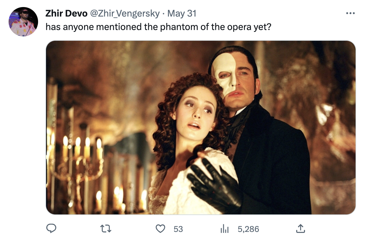 villian who fumbled baddies - phantom of the opera - Zhir Devo Vengersky. May 31 has anyone mentioned the phantom of the opera yet? 27 53 il 5,286 ...