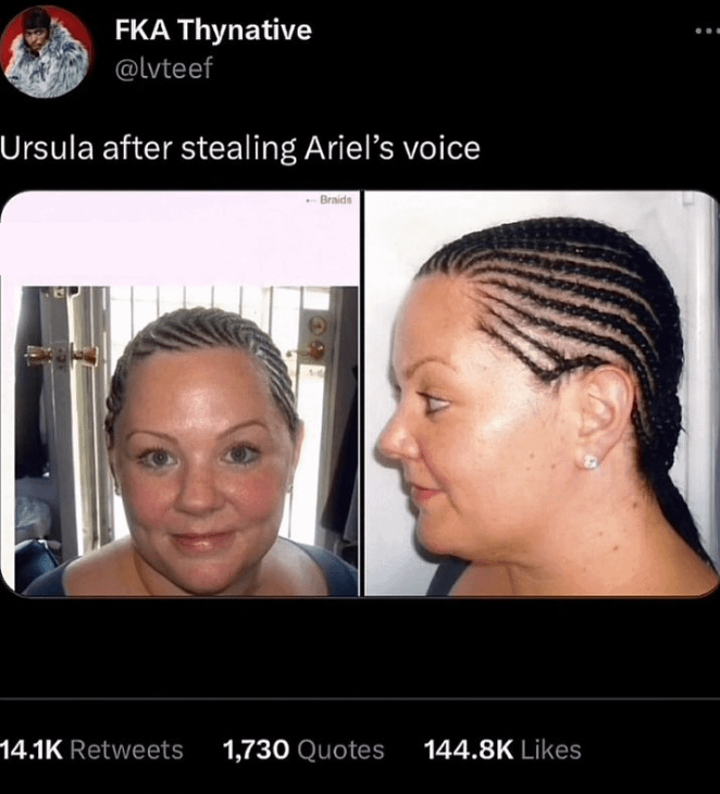 funniest tweets of the week - head - Fka Thynative Ursula after stealing Ariel's voice Braids 1,730 Quotes