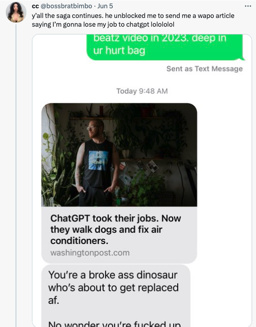 miserable dating story twitter - website - cc . Jun 5 y'all the saga continues. he unblocked me to send me a wapo article saying I'm gonna lose my job to chatgpt lolololol beatz video in 2023. deep in ur hurt bag Sent as Text Message Today ChatGPT took th