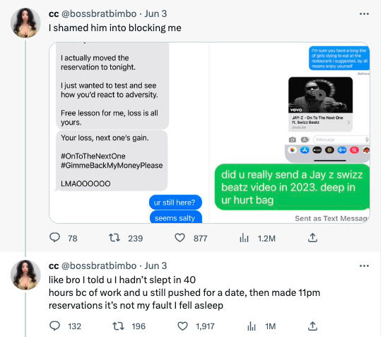 miserable dating story twitter - web page - cc . Jun 3 I shamed him into blocking me I actually moved the reservation to tonight. I just wanted to test and see how you'd react to adversity. Free lesson for me, loss is all yours. Your loss, next one's gain