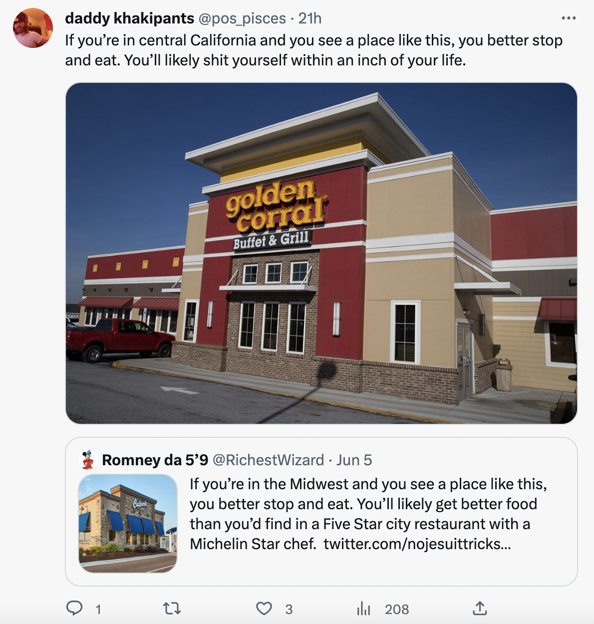 real estate -If you're in central California and you see a place this, you better stop and eat. You'll ly shit yourself within an inch of your life. O golden Corral Buffet & If you're in the Midwest and you see a…