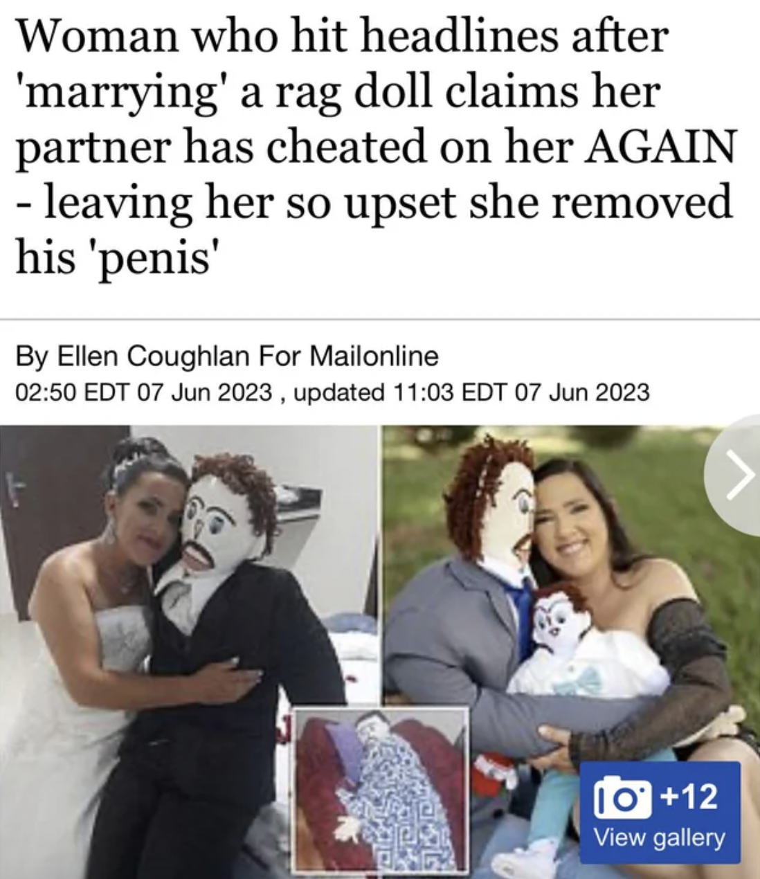 facepalms   quotes - Woman who hit headlines after 'marrying' a rag doll claims her partner has cheated on her Again leaving her so upset she removed his 'penis' By Ellen